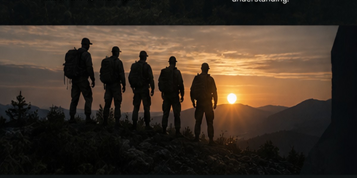 Veterans standing together at sunset